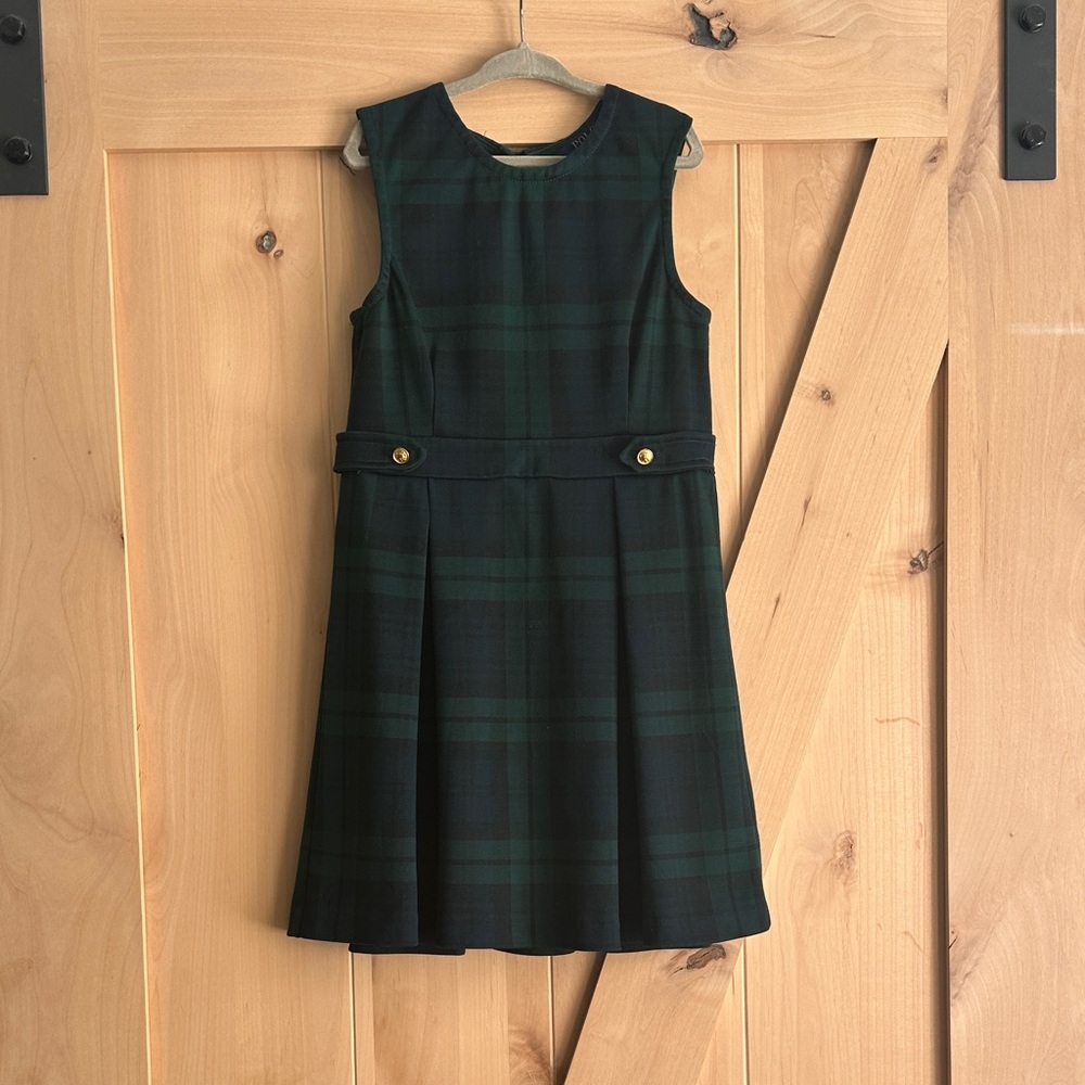 Polo by Ralph Lauren Green & Navy Plaid Girls' Sleeveless Jumper Dress